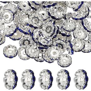 PATIKIL 12mm Wavy Rhinestone Spacer Beads, 100Pack Loose Jewelry Making Spacers Beadable Rondelle Diamond Beads DIY Bracelets Pen Silver Plated for Craft Supplies Decor, Gold Tone