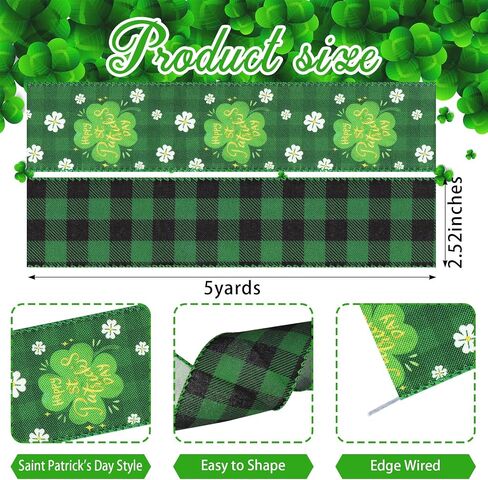 2 Rolls Saint Patricks Day Fabric Dibbons St Patricks Shamrocks brlap chinen blun ripons glitter clovers edge regbons for saint patricks day decoration party parts supplies supplies 5 kards in Saudi Arabia