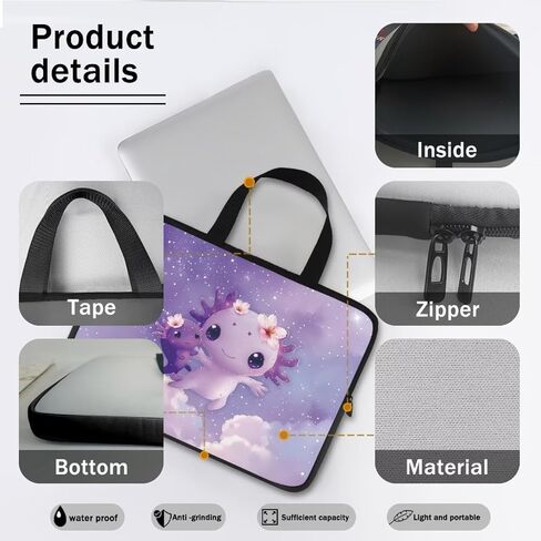 Galaxy Axolotl Laptop Sleeve Laptop Case with Handle for Teen Girls Protective Computer Bag Water Resistant 17 Inch Laptop Carrying Case Gift for Men Women for School Business in Saudi Arabia