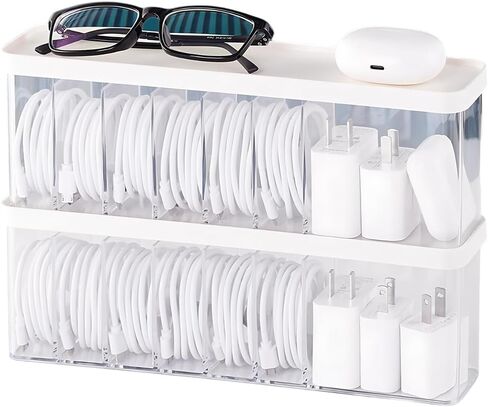 Charger Cable Cord Storage Organizer - Easy Storage Without Cable Ties - Desk Drawer Accessories Organizers - 1 Pack (With Lid) in Saudi Arabia
