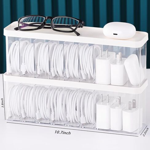 Charger Cable Cord Storage Organizer - Easy Storage Without Cable Ties - Desk Drawer Accessories Organizers - 1 Pack (With Lid) in Saudi Arabia