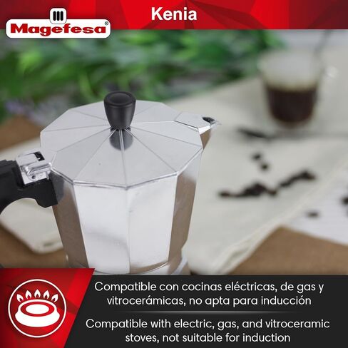 MAGEFESA KENIA - Stovetop Espresso Coffee Maker, 9 cups Size, make your own home italian coffee with this moka pot, made in extra thick aluminum, safe and easy to use, cafetera, café in Kuwait