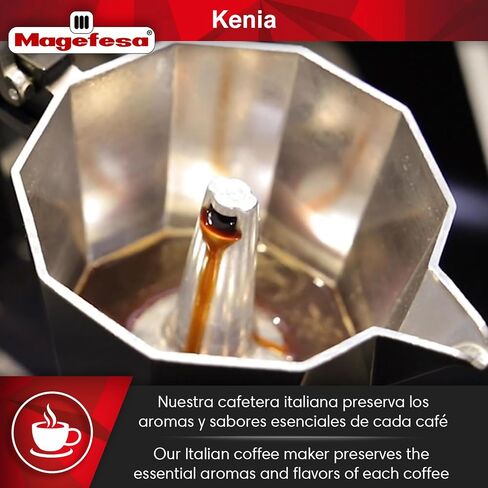 MAGEFESA KENIA - Stovetop Espresso Coffee Maker, 9 cups Size, make your own home italian coffee with this moka pot, made in extra thick aluminum, safe and easy to use, cafetera, café in Kuwait