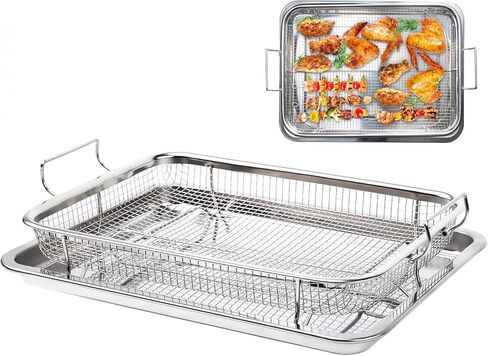 سلة مقلاة الهواء من Eyourlife للفرن، صينية وسلة من الفولاذ المقاوم للصدأ مقاس 12.8 × 9.6 بوصة مقاس 18/8، ورقة خبز على شكل رف لحم الخنزير المقدد للفرن، مقلاة بالهواء في الفرن الخاص بك لعيد الميلاد in Kuwait