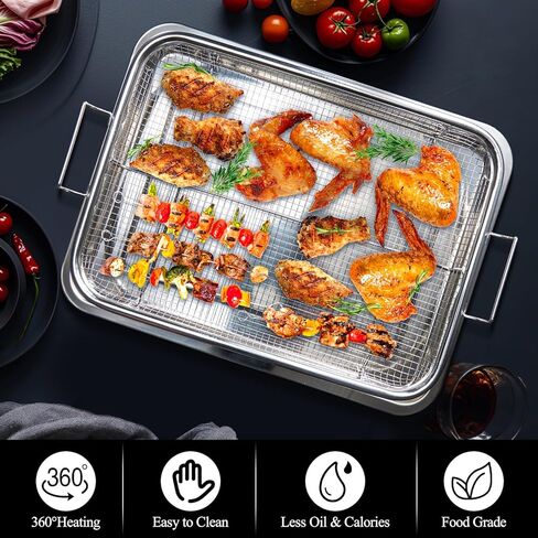 سلة مقلاة الهواء من Eyourlife للفرن، صينية وسلة من الفولاذ المقاوم للصدأ مقاس 12.8 × 9.6 بوصة مقاس 18/8، ورقة خبز على شكل رف لحم الخنزير المقدد للفرن، مقلاة بالهواء في الفرن الخاص بك لعيد الميلاد in Kuwait
