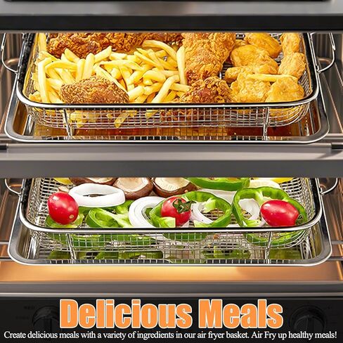 سلة مقلاة الهواء من Eyourlife للفرن، صينية وسلة من الفولاذ المقاوم للصدأ مقاس 12.8 × 9.6 بوصة مقاس 18/8، ورقة خبز على شكل رف لحم الخنزير المقدد للفرن، مقلاة بالهواء في الفرن الخاص بك لعيد الميلاد in Kuwait
