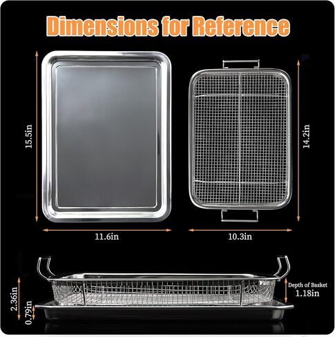 سلة مقلاة الهواء من Eyourlife للفرن، صينية وسلة من الفولاذ المقاوم للصدأ مقاس 12.8 × 9.6 بوصة مقاس 18/8، ورقة خبز على شكل رف لحم الخنزير المقدد للفرن، مقلاة بالهواء في الفرن الخاص بك لعيد الميلاد in Kuwait