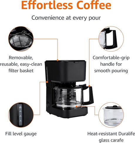 Amazon Basics 5-Cup Coffee Maker with Reusable Filter, Coffee Pot, Coffee Machine, Black and Stainless Steel in Saudi Arabia
