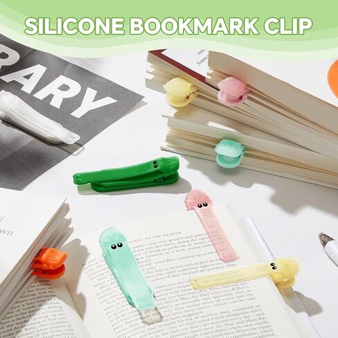 6Pcs Silicone Automatic Bookmarks, Unique Visualized Book Markers for Reading Women, Cute Alligator Clip Designs, Stay in Place and Follow as You Read, Reading Accessories Gifts for Book Lovers in Saudi Arabia