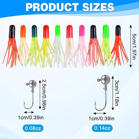 Grub Lures Fishing Jigs Head Hooks Kit- Soft Plastic Grub Tail Worm Lure Bait Crappie Jigs Buster Tubes Baits for Bass Trout Saltwater Freshwater Fishing 17-110pcs in Kuwait