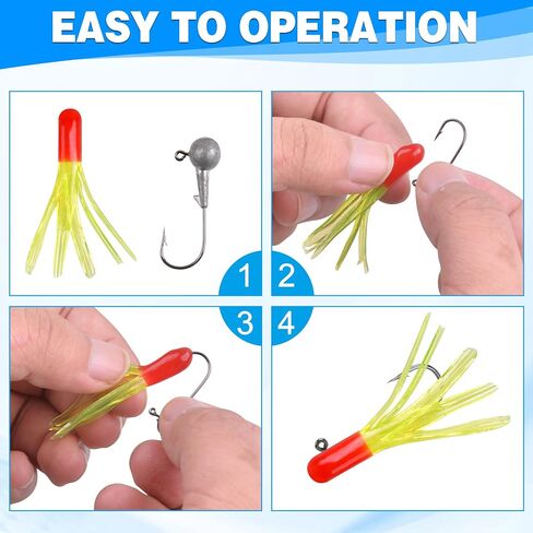 Grub Lures Fishing Jigs Head Hooks Kit- Soft Plastic Grub Tail Worm Lure Bait Crappie Jigs Buster Tubes Baits for Bass Trout Saltwater Freshwater Fishing 17-110pcs in Kuwait