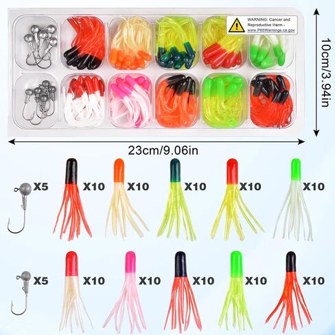 Grub Lures Fishing Jigs Head Hooks Kit- Soft Plastic Grub Tail Worm Lure Bait Crappie Jigs Buster Tubes Baits for Bass Trout Saltwater Freshwater Fishing 17-110pcs in Kuwait