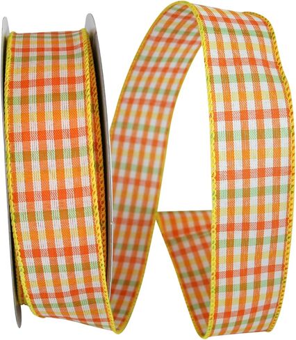 Reliant Ribbon Gingham Check Bright Value Wired Edge Ribbon, 1-1/2 Inch X 50 Yards, Orange in Saudi Arabia