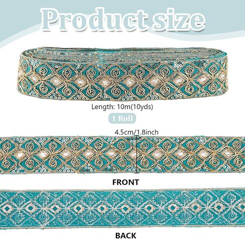 PH PandaHall 10 Yards Ethnic Jacquard Ribbon, 1-3/4 inch Blue Emobridered Ribbon Flower Sequins Trim Ribbon Fabric Trim Fringe for Sewing Handmade Bag Strap Belt Making DIY Clothing Decoration in Saudi Arabia