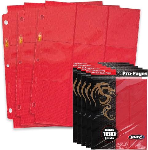 BCW Double-Sided 9-Pocket Pages Holder - 10 Red Pages | Trading Card Binder Sheets | Secure Side Loading | Ideal Card Storage and Display Solution in Saudi Arabia
