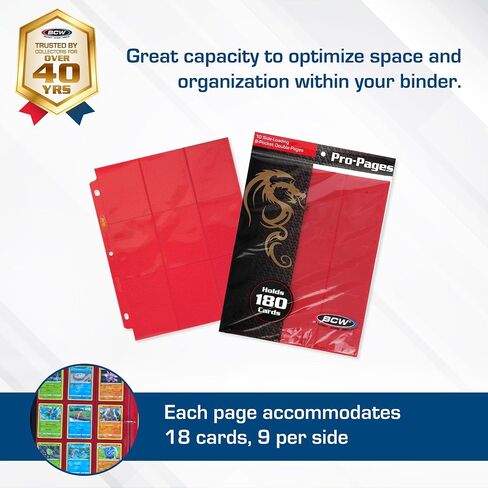 BCW Double-Sided 9-Pocket Pages Holder - 10 Red Pages | Trading Card Binder Sheets | Secure Side Loading | Ideal Card Storage and Display Solution in Saudi Arabia