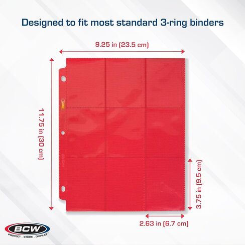 BCW Double-Sided 9-Pocket Pages Holder - 10 Red Pages | Trading Card Binder Sheets | Secure Side Loading | Ideal Card Storage and Display Solution in Saudi Arabia
