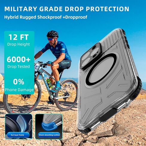 Magnetic Waterproof Frosted Case for iPhone 16 Plus 6.7 inch, with Wrist Strap, Built-in Screen Camera Protector, Military Grade Shockproof, Full Body Rugged Phone Cover, Black-Side in Kuwait