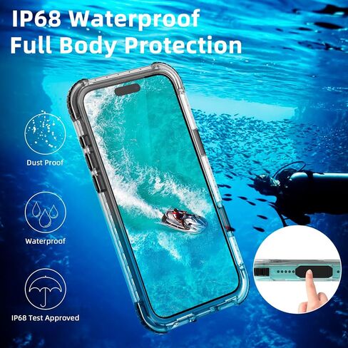 Magnetic Waterproof Frosted Case for iPhone 16 Plus 6.7 inch, with Wrist Strap, Built-in Screen Camera Protector, Military Grade Shockproof, Full Body Rugged Phone Cover, Black-Side in Kuwait