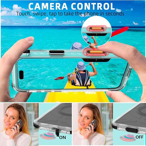 Magnetic Waterproof Frosted Case for iPhone 16 Plus 6.7 inch, with Wrist Strap, Built-in Screen Camera Protector, Military Grade Shockproof, Full Body Rugged Phone Cover, Black-Side in Kuwait