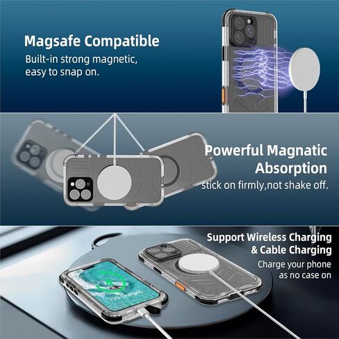 Magnetic Waterproof Frosted Case for iPhone 16 Plus 6.7 inch, with Wrist Strap, Built-in Screen Camera Protector, Military Grade Shockproof, Full Body Rugged Phone Cover, Black-Side in Kuwait