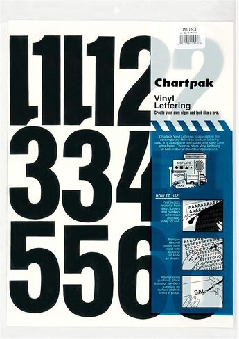 Chartpak Self-Adhesive Vinyl Numbers, 4" High, Black, 23 Per Pack (01193) in Saudi Arabia
