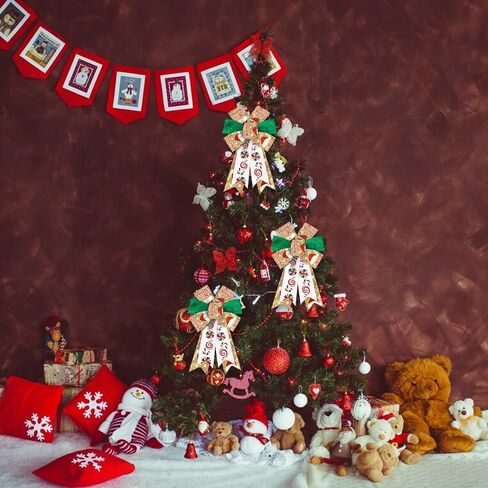 On-Airstore 2 Rolls Christmas Fabric Ribbons 5 Yards Words Tree Plaids Fluffy Ribbons Xmas Burlap Linen Decor Ribbon for New Year Party Gift Wrapping Indoor Outdoor Craft Hanging Decoration Supplies in Saudi Arabia