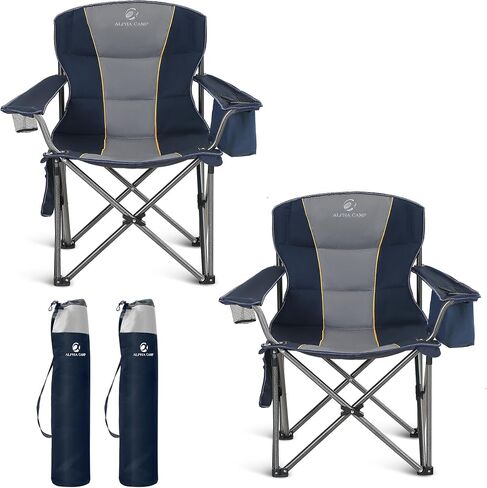 ALPHA CAMP Oversized Folding Camping Chair, Heavy Duty Portable Lawn Chairs with Cooler Bag, Side Pocket & Cup Holder, Folding Chairs for Outside Support 450 LBS in Kuwait