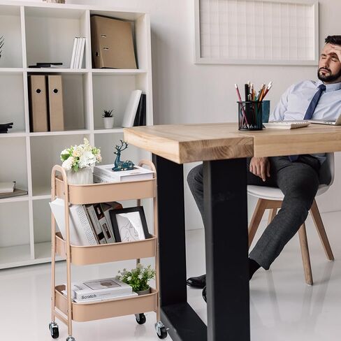 AGTEK Makeup Cart, Movable Rolling Organizer Cart, 3 Tier Metal Utility Cart with Lockable Wheels for Home & Office, Purple in Kuwait
