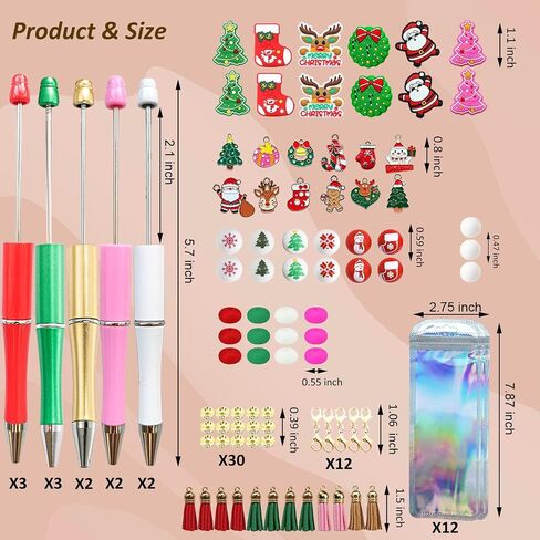 Jnwhy Beadable Pens 12 Sets DIY Point Point Pens Making Kit مع حبات السيليكون بؤرات بؤوسات بؤوس شرابات متنوعة (معلم) in Saudi Arabia