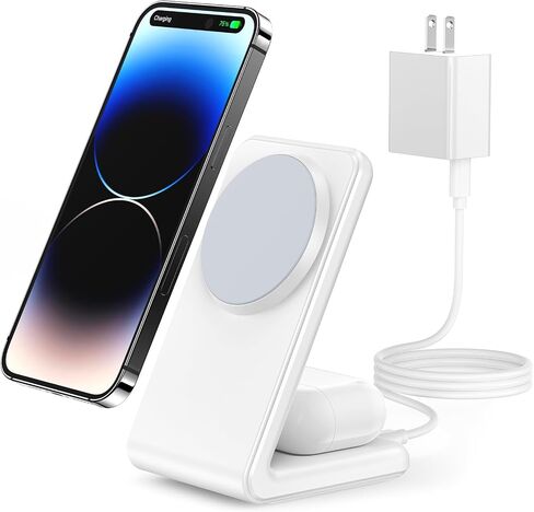 2-in-1 for Magsafe-Compatible Charger Stand with PD 20W USB-C Charger Block & Cable, Fast Charging Wireless Charger Designed for iPhone 17 Pro Max/16/15/14/13/12, AirPods 4/3/Pro 3/Pro 2/Pro, White in Kuwait