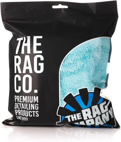 The Rag Company - The Liquid8r - منشفة تجفيف من الألياف الدقيقة ماصة بنسبة 70/30 للسيارات والشاحنات وسيارات الدفع الرباعي، آمنة للتفاصيل + خالية من الخدوش، حلقة ملتوية، 1100 جرامًا للمتر المربع، 25 بوصة × 36 بوصة، أزرق مائي in Kuwait