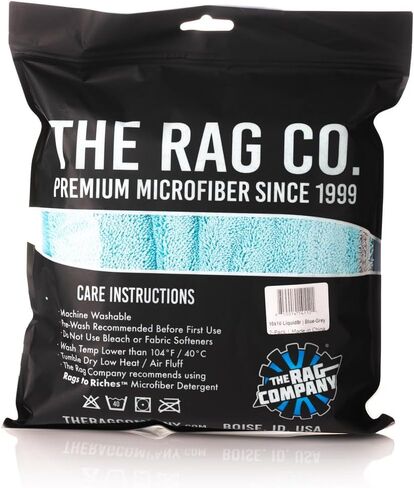 The Rag Company - The Liquid8r - منشفة تجفيف من الألياف الدقيقة ماصة بنسبة 70/30 للسيارات والشاحنات وسيارات الدفع الرباعي، آمنة للتفاصيل + خالية من الخدوش، حلقة ملتوية، 1100 جرامًا للمتر المربع، 25 بوصة × 36 بوصة، أزرق مائي in Kuwait