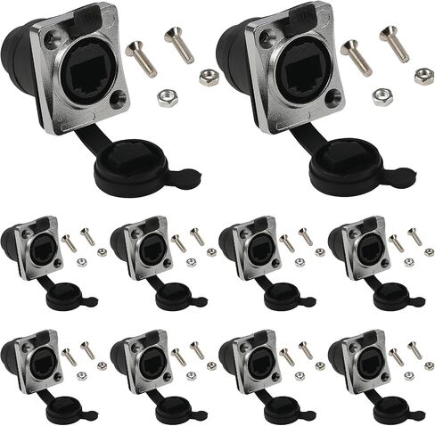 5PCS Panel Mounting RJ45 IP65 Waterproof PCB Signal Panel Cat5/5e/6 8P8C Connector Ethernet LAN Cable Connector Double Head Coupler Adapter Female to Female with Waterproof/Dust Cap in Kuwait