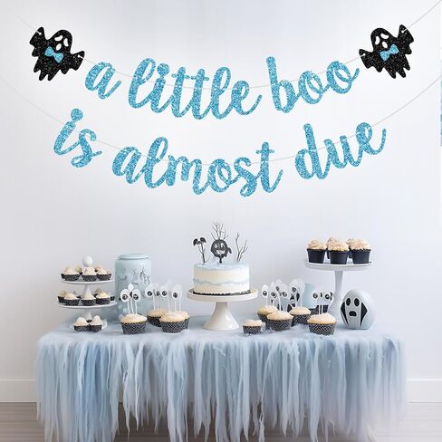 A Little Boo is Almost Due Banner, Little Boo Baby Shower Decorations Boy, Halloween Theme Baby Shower Birthday Party Decorations, Blue Glitter in Kuwait