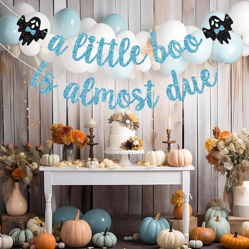 A Little Boo is Almost Due Banner, Little Boo Baby Shower Decorations Boy, Halloween Theme Baby Shower Birthday Party Decorations, Blue Glitter in Kuwait