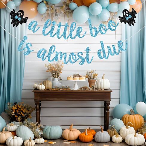 A Little Boo is Almost Due Banner, Little Boo Baby Shower Decorations Boy, Halloween Theme Baby Shower Birthday Party Decorations, Blue Glitter in Kuwait