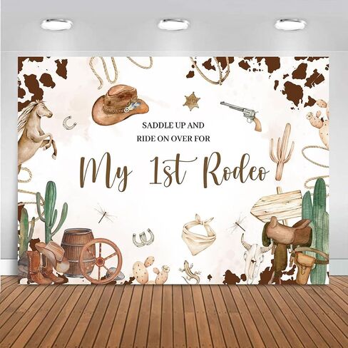 Hilioens 5×3ft My 1st Rodeo Backdrop Western Cowboy First Birthday Background for Girl Wild West Cactus Mexican Cowboy Party Decorations Banner Supplies in Saudi Arabia