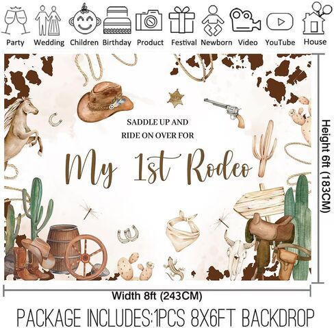 Hilioens 5×3ft My 1st Rodeo Backdrop Western Cowboy First Birthday Background for Girl Wild West Cactus Mexican Cowboy Party Decorations Banner Supplies in Saudi Arabia