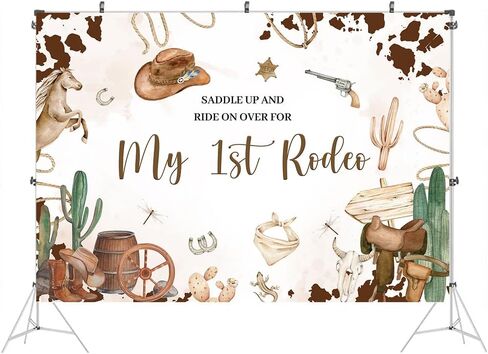 Hilioens 5×3ft My 1st Rodeo Backdrop Western Cowboy First Birthday Background for Girl Wild West Cactus Mexican Cowboy Party Decorations Banner Supplies in Saudi Arabia