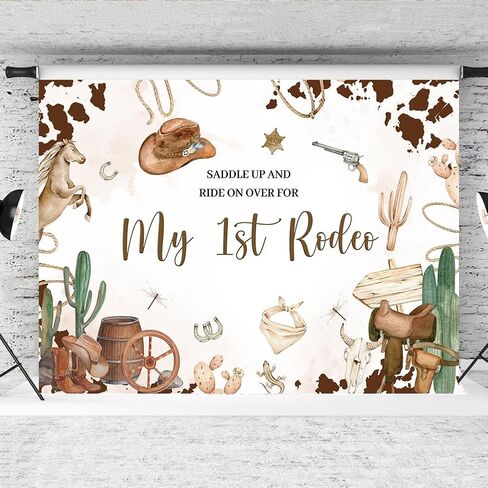 Hilioens 5×3ft My 1st Rodeo Backdrop Western Cowboy First Birthday Background for Girl Wild West Cactus Mexican Cowboy Party Decorations Banner Supplies in Saudi Arabia