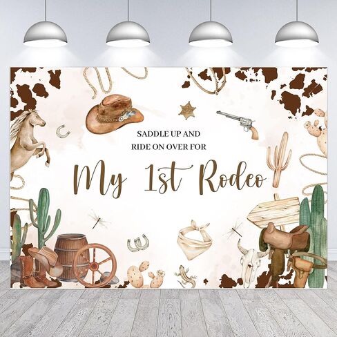 Hilioens 5×3ft My 1st Rodeo Backdrop Western Cowboy First Birthday Background for Girl Wild West Cactus Mexican Cowboy Party Decorations Banner Supplies in Saudi Arabia