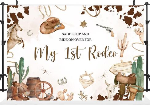 Hilioens 5×3ft My 1st Rodeo Backdrop Western Cowboy First Birthday Background for Girl Wild West Cactus Mexican Cowboy Party Decorations Banner Supplies in Saudi Arabia
