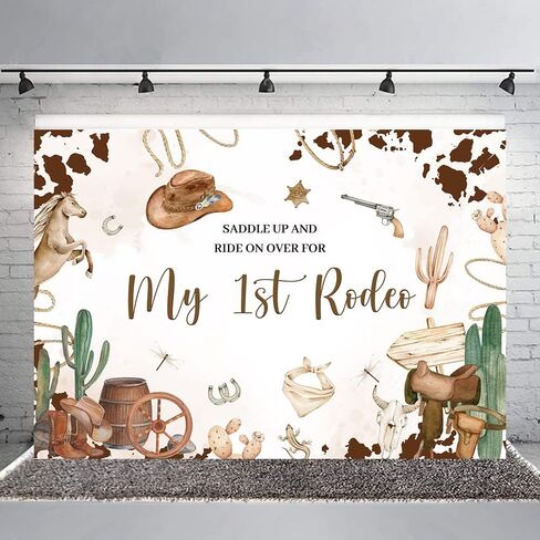 Hilioens 5×3ft My 1st Rodeo Backdrop Western Cowboy First Birthday Background for Girl Wild West Cactus Mexican Cowboy Party Decorations Banner Supplies in Saudi Arabia