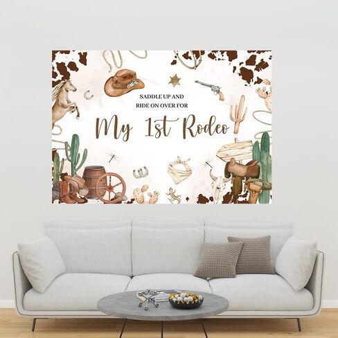 Hilioens 5×3ft My 1st Rodeo Backdrop Western Cowboy First Birthday Background for Girl Wild West Cactus Mexican Cowboy Party Decorations Banner Supplies in Saudi Arabia