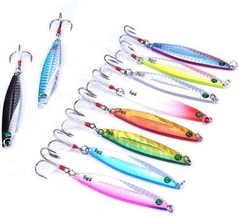 Aorace 10pcs Hard Metal Jigs Diving Sea Fishing Lures Minnow Popper Baits Tackle Crankbait Saltwater Freshwater Lures with Feather in Kuwait