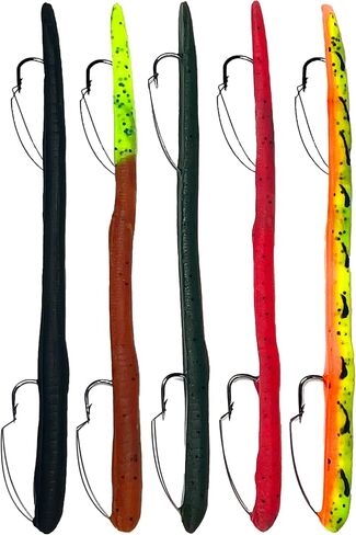 DeLong Lures 6" KILR Worm – Made in USA Weedless Pre-Rigged Soft Plastic Swimbaits, Extra Durable Bass Fishing Lures for Pike and More, 5-Pack Variety in Saudi Arabia
