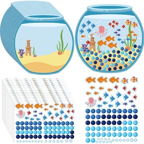 32 PCS 100 يوم من الملصقات المدرسية Sea Animal Fish Scene Sceneer Art Craft for Kids Make Own Animals Protects with Cardboard Backgroys 100th School Scholarship Party Sugfer