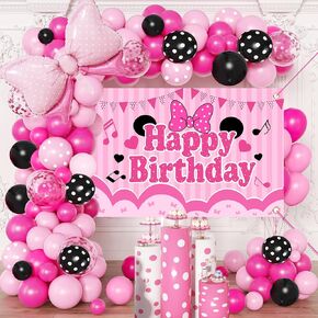 Pink Birthday Party Supplies - Pink and Black Balloon Arch Garland Kit Decorations,Backdrop for boys Kids
