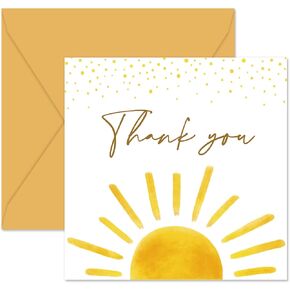 Whaline 30 Packs Baby Shower Thank You Cards Boho Sun Greeting Cards Sunshine Blank Note Cards with Envelopes and Stickers for Birthday Holiday Baby Shower, 5 x 5 Inch